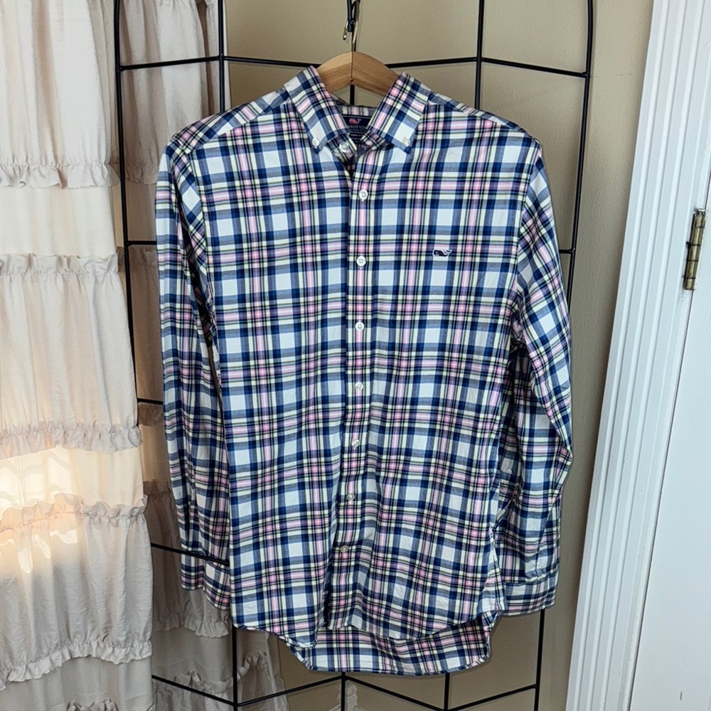 Vineyard Vines Men’s Plaid Button Down Shirt Long Sleeve Slim Fit Whale Size S